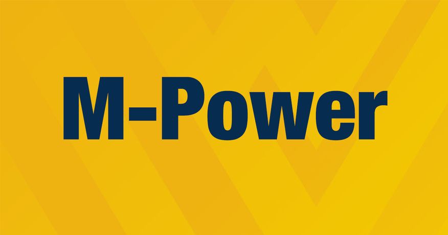 Gold background with Blue words: "M-Power"